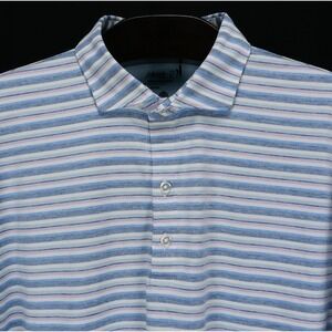 Johnnie-O Polo Shirt Striped Performance Men Large Blue Luxury Preppy Golf